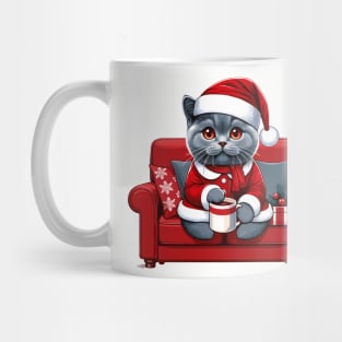 British Shorthair Cat Drinking Coffee Christmas Mug